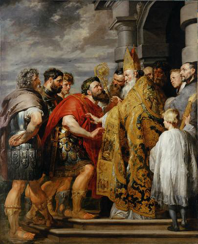 Saint Ambrose forbids emperor Theodosius I to enter the church